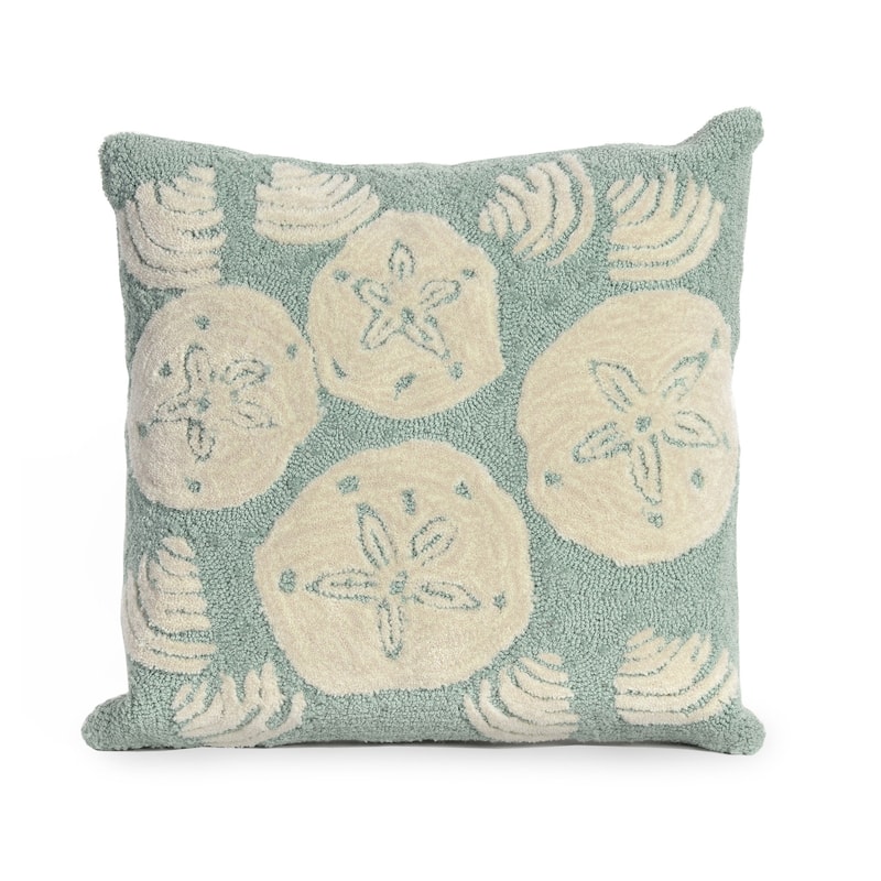 Liora Manne Frontporch Shell Toss Indoor/Outdoor Pillow Aqua 18" Square