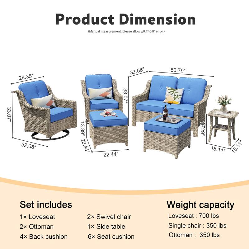 XIZZI 6-piece High-back Outdoor Seating Furniture Set with Swivel Chair