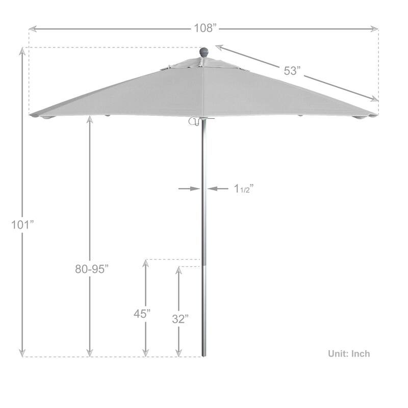 California Umbrella 9' Rd. Aluminum Frame, Fiberglass Rib Patio Umbrella, Push Open,Anodized Silver Finish, Sunbrella Fabric