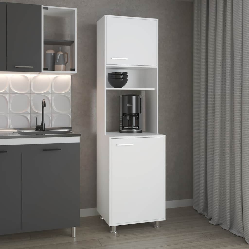 White Kitchen Pantry with Open Storage and 2 Doors