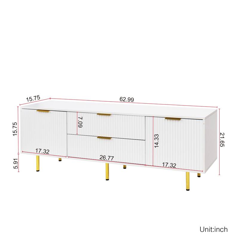 Roomfitters Modern White TV Stand, Warm White Media Console with Gold Legs and Storage Drawers for Living Room or Bedroom, White