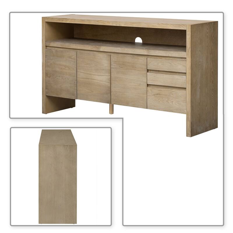 Modern Freestanding Wooden Sideboard with Three Drawers, Two Cabinets and a Shelf