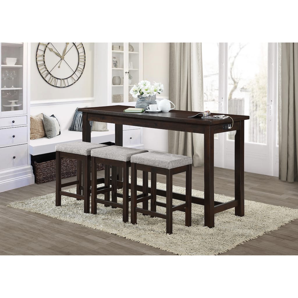 4pc Counter Height Dining Set Counter Height Table w Drawer Built-in USB Ports Power Outlets and 3 Stools Casual