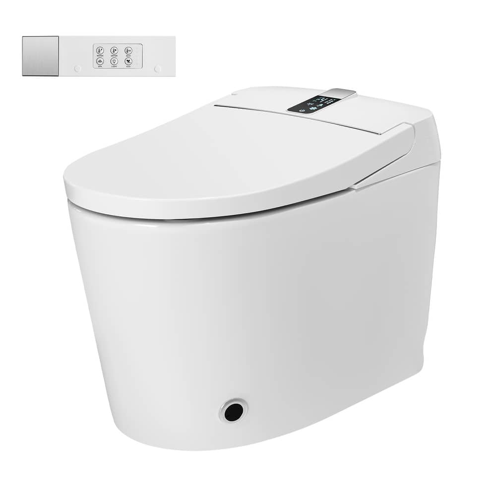 Elongated Smart Toilet with Bidet Wash, Heated Seat, Warm Air Dry, Remote Control, Auto Flush, LED Display