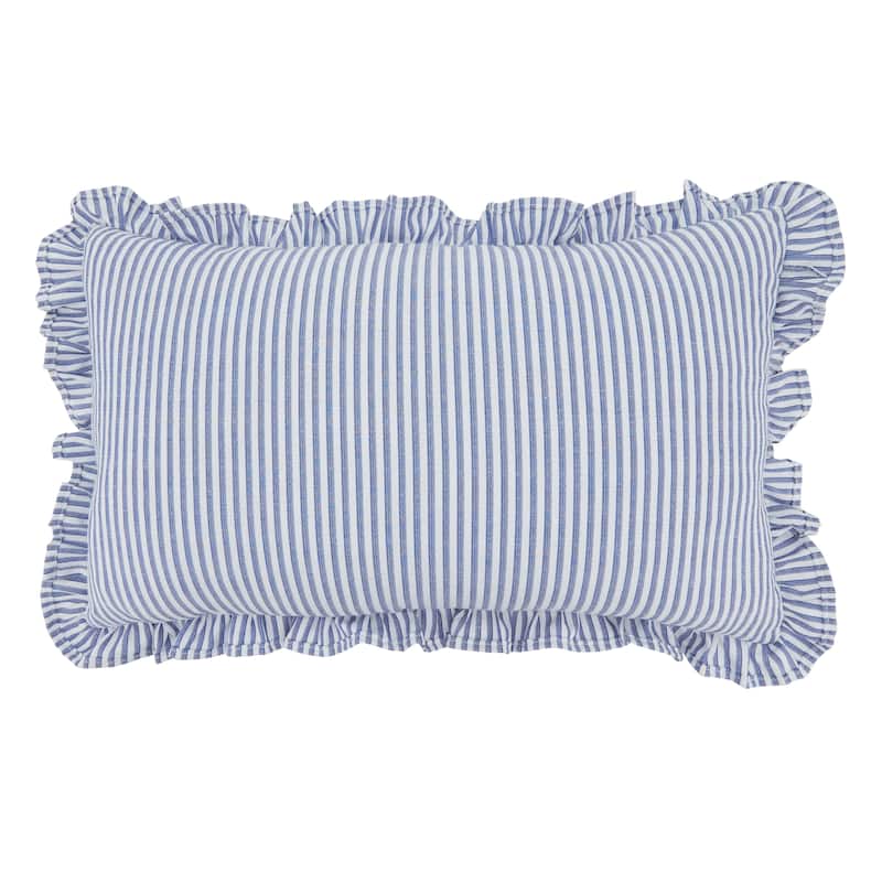 Striped Ruffle Edge Cotton-Blend Throw Pillow - Classic Cabana Stripe Design for Sofa, Bed & Accent Styling