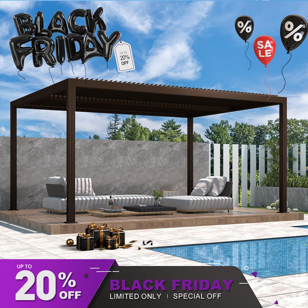 PURPLE LEAF Louvered Pergola Outdoor Aluminum Pergola with Adjustable Roof for Patio Hardtop Gazebo