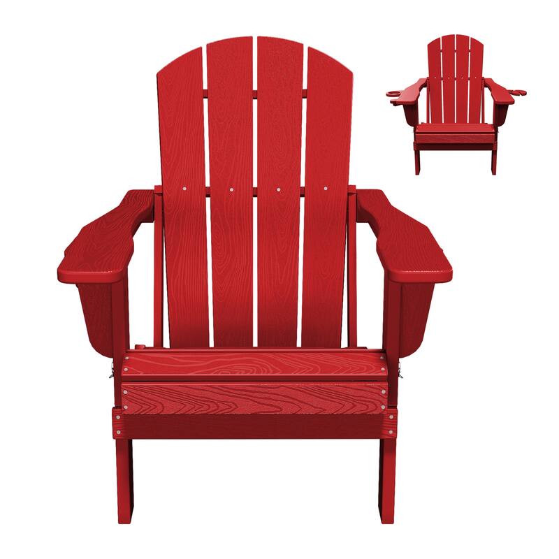 Foldable HDPE Adirondack Chair with Dual Cup Holders - Light Red