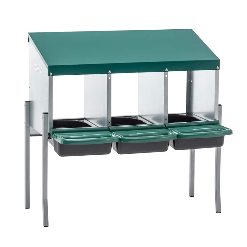 3-Hole Chicken Nesting Box with Legs - Outdoor Coop Laying Box with Lid Cover, Green