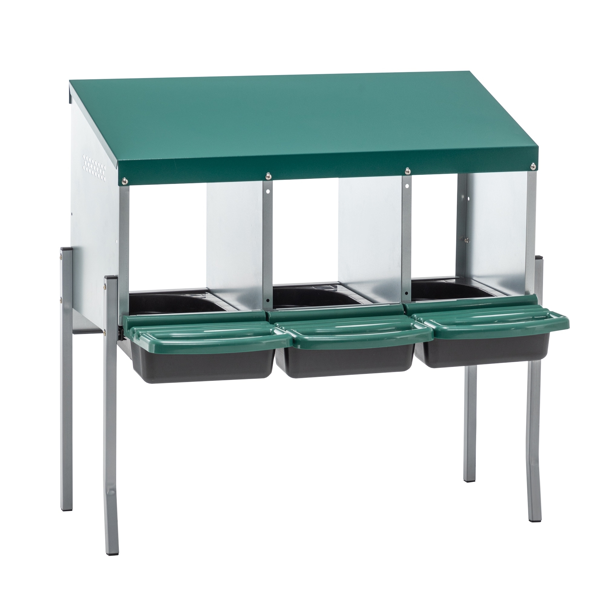 3-Hole Chicken Nesting Box with Legs - Outdoor Coop Laying Box with Lid Cover, Green