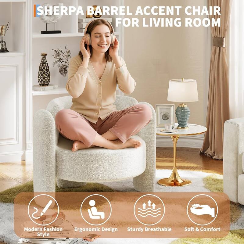 Modern Chenille Accent Chair,Round Corner Side Sitting Lounge Armchair for Bedroom