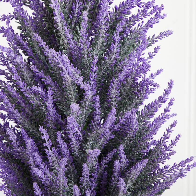 Artificial Lavender Plant in Planter - Home Decor Indoor Flower Arrangement - White Ceramic Pot - Purple
