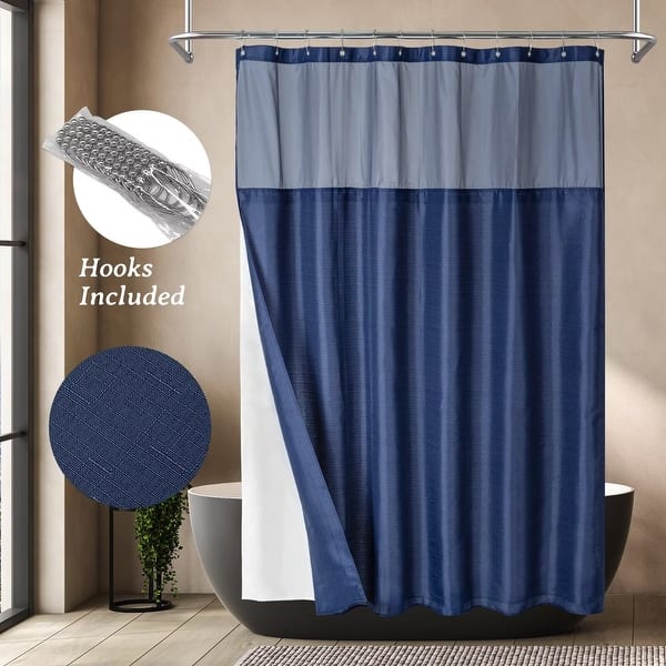 Slub Linen Texture Shower Curtain with Snap-in Liner 12 Hooks Included