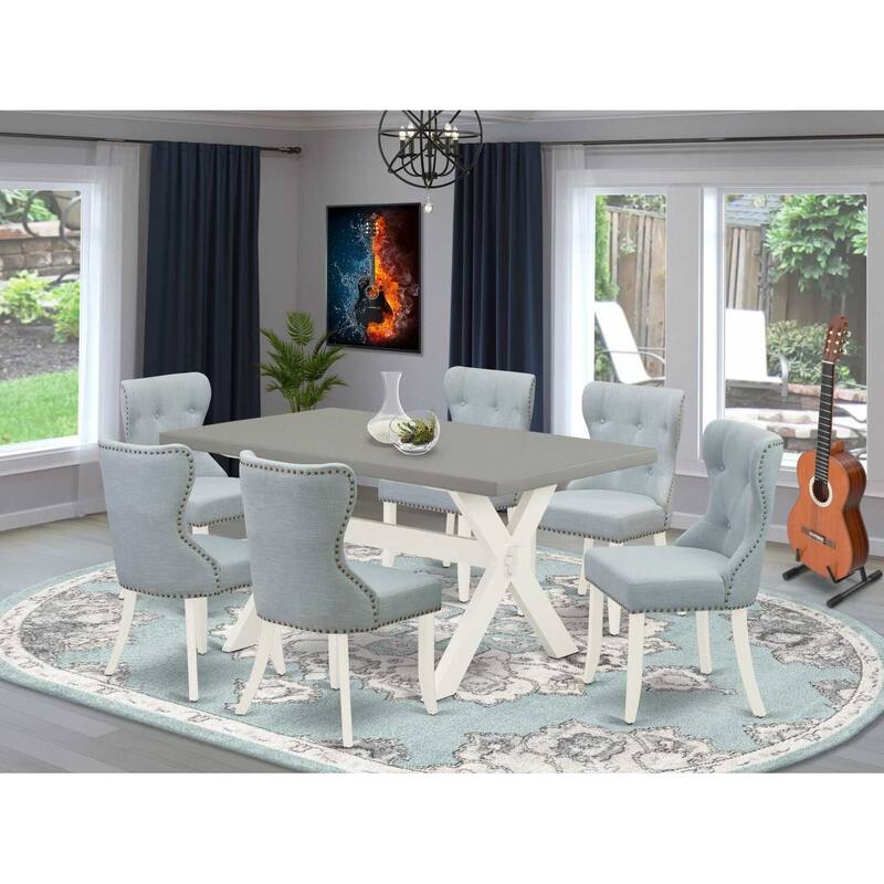 HomeStock 7-Piece Natural Oak Finish Solid Wood Top Dining Table with 6 Parson-Chairs
