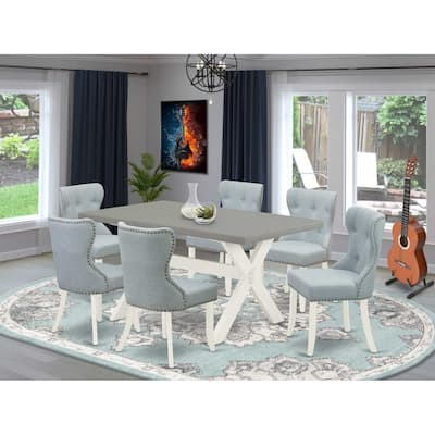 HomeStock 7-Piece Natural Oak Finish Solid Wood Top Dining Table with 6 Parson-Chairs