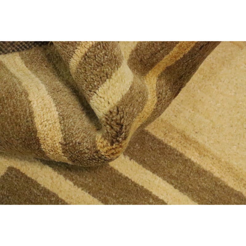 Hand Knotted Oriental 100% Wool Carpet Modern Stripe Yellow & Gold Gabbeh Area Rug - 5' 10'' X 3' 11''