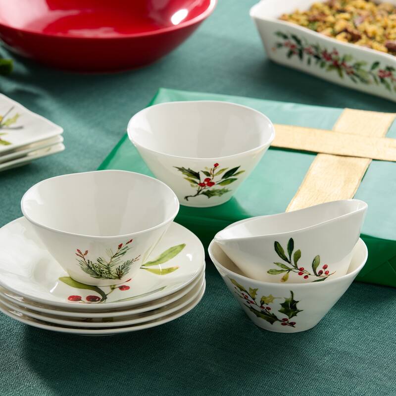 Certifed International Holly And Vines Set of 4 Ice Cream/Dessert Bowls 6.25" x 3" Assorted Designs - 6.25 L x 6.25 W x 3 H