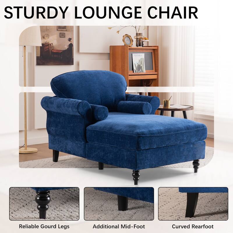 Oversized Chaise Lounge Chenille Chair Indoor Single Sofa with Wide Seat Design Suitable for Living Room Bedroom