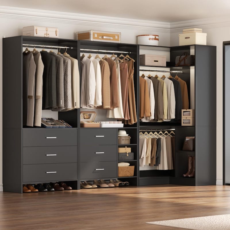 Cimly Set of 3 Freestanding Corner Closet System, Space-saving Closet Organizer for Walk-in/ Reach-in Closet - 86'' - Black