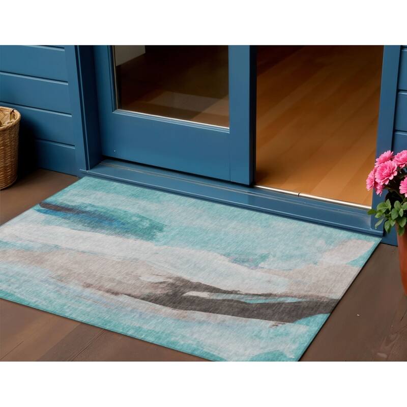 HomeRoots Abstract Transitional Rectangle Outdoor Rug - 3' x 5'