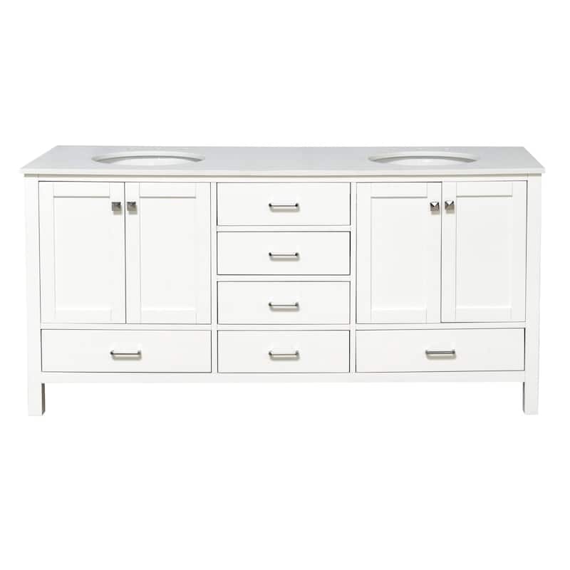 KitchenBathCollection Horizon 72" Double Bathroom Vanity with Engineered White Top
