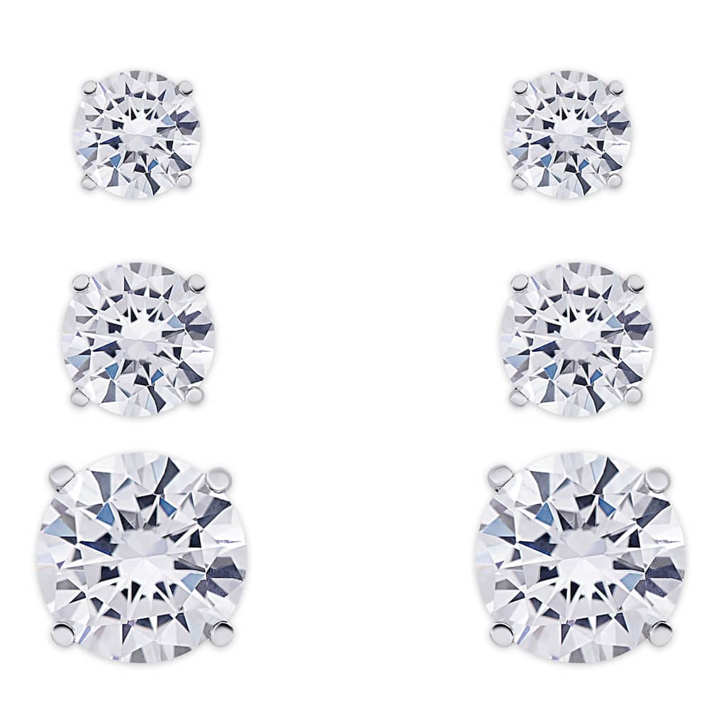 Victoria Townsend Set of 3 Cubic Zirconia Round Silver Plated Graduated Earrings