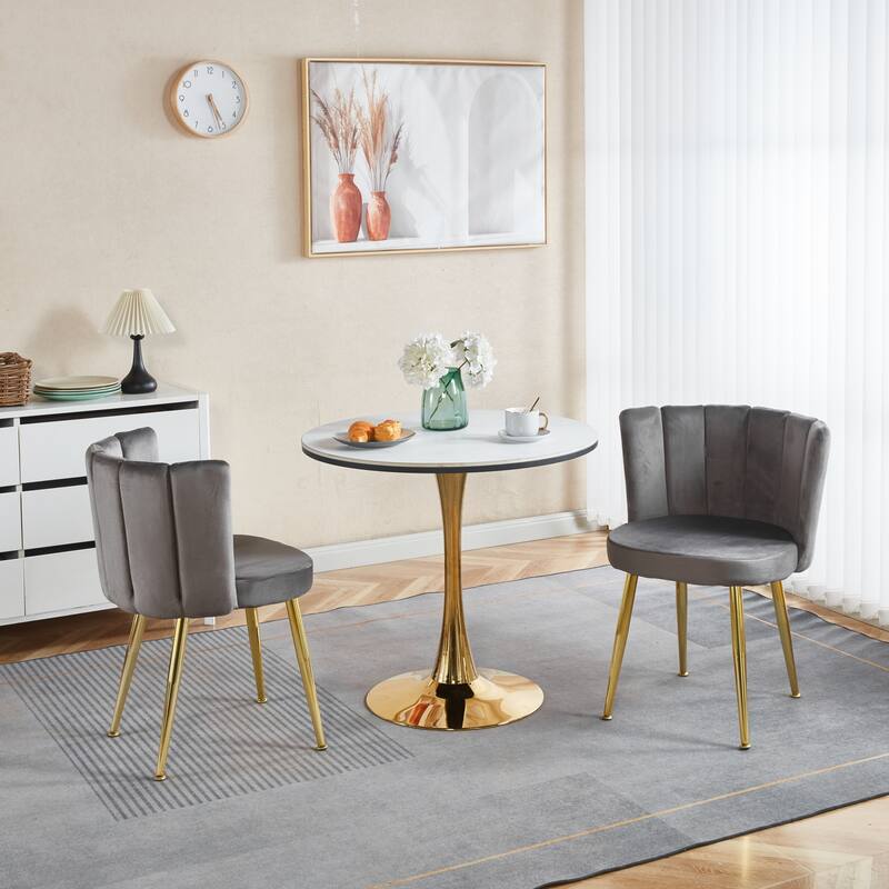 Barrel Dining Chairs Set of 2, Velvet Upholstered Accent Chairs, Kitchen Side Chairs with Metal Legs for Kitchen, Living Room