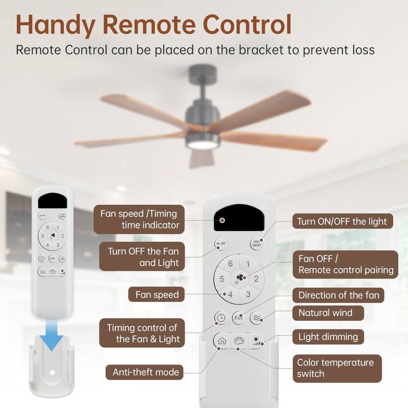 Sofucor 52 Inch Ceiling Fan with Light,6-Speed Quiet Remote Control,Dimmable LED,for Living Room, Bedroom and other Indoor