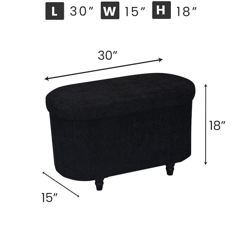 Black Boucle Storage Ottoman Bench Modern Upholstered Seat 30" x 15"