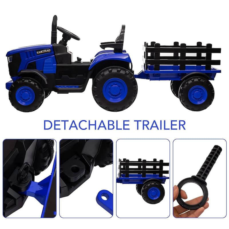 Electric Kids Ride On Tractor with Trailer, 12V Battery Powered Vehicle Toy