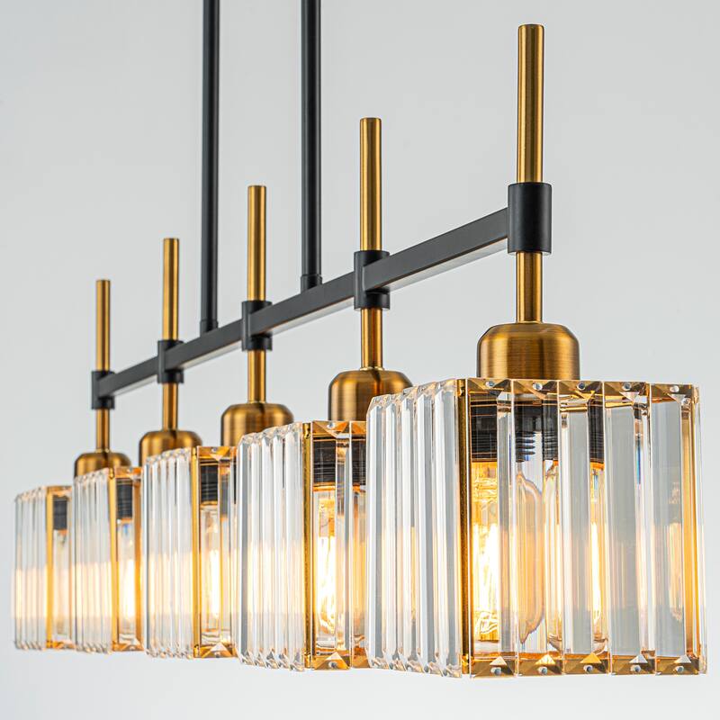 5-Light Modern Linear Crystal Chandelier kitchen island Pendant Lighting for Dining Room