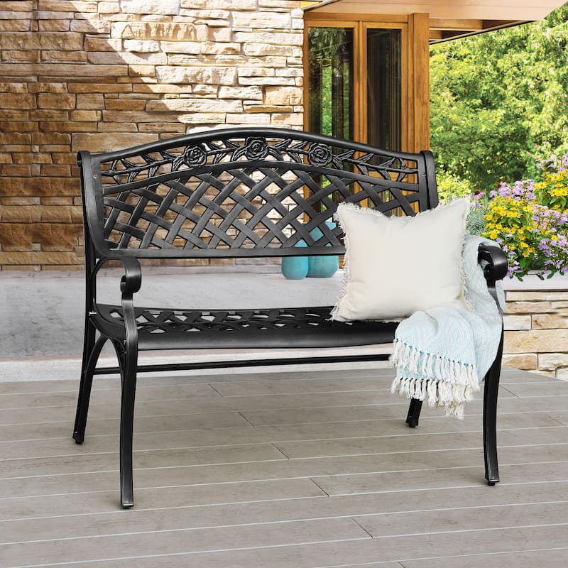 Moasis 39.4" Cast Aluminum Outdoor Bench 2-Person Patio Garden Bench