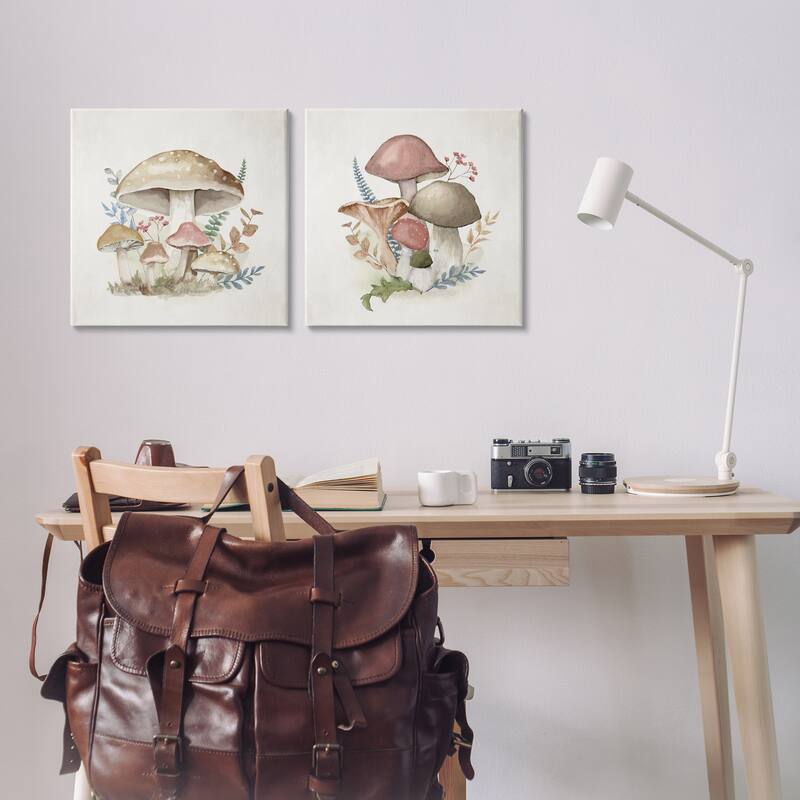 Stupell Pastel Blooming Mushrooms Canvas Wall Art Design By Mollie B. (Set of 2)
