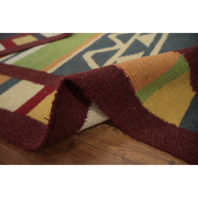 Hand Woven Oriental 100% Wool Carpet Southwestern Modern Multi-Colored Kilim Area Rug - 8' 5'' X 8' 3''