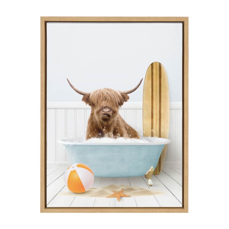 Kate and Laurel Sylvie Cow Surf Bath Framed Canvas by Amy Peterson