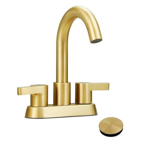 2 Handle 4 Inch Centerset Bathroom Sink Faucet 2 Hole Bathroom Faucet with Supply Hoses Vanity Tap with Overflow Pop Up Drain