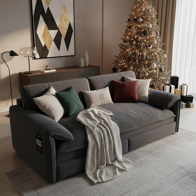 Homy Casa 3-in-1 Convertible Sofa Bed Queen Size Futon with Storage, Living Room, Bedroom, Black Friday Christmas Gift - Grey