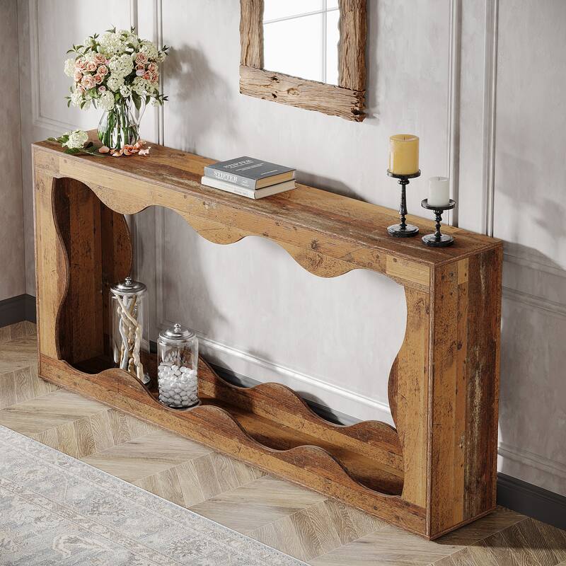 63-Inch Wood Console Table, Rectangular Entryway Table for Living Room, Rustic Brown