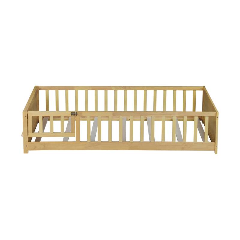 Twin Size Floor Bed with Built-in Book Rack and Door