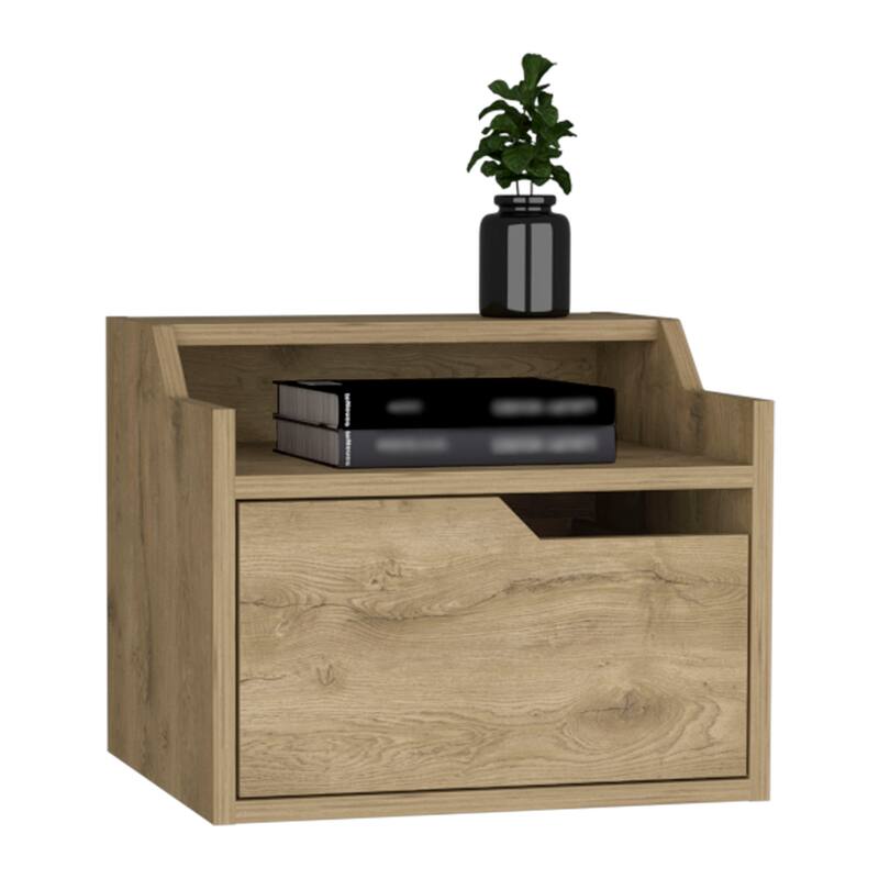 Modern Floating Nightstand with Dual-Tier Design and Drawer Storage, Macadamia