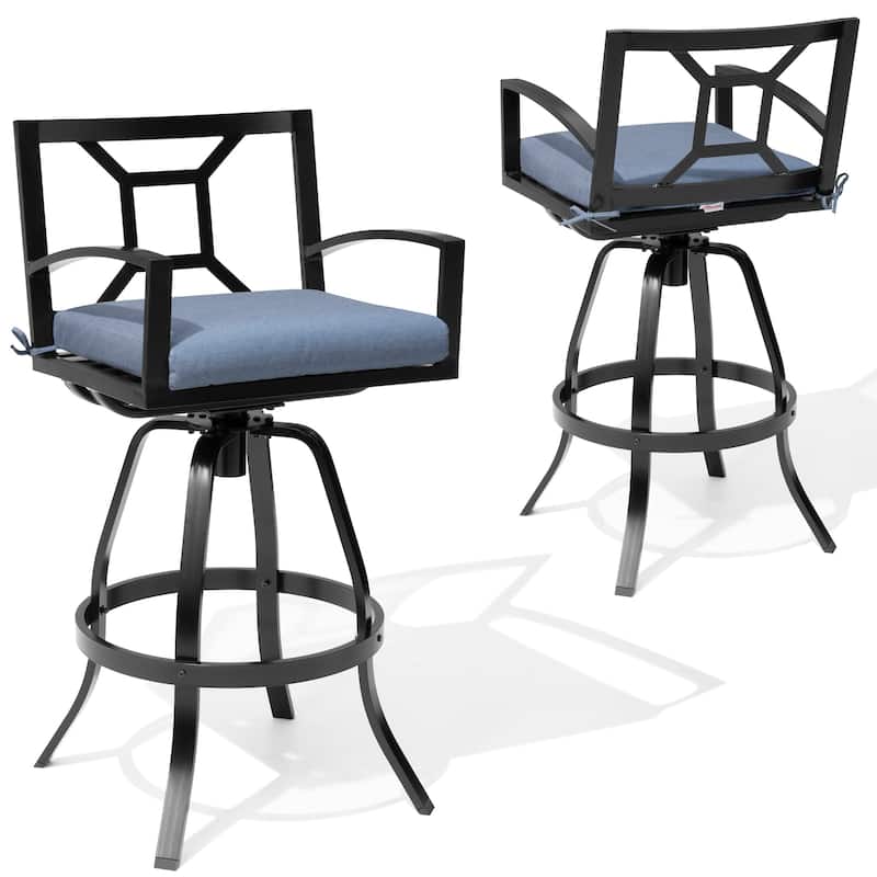 Outdoor Premium All-Aluminum Bar Height Bar Stools with Sunbrella Cushions