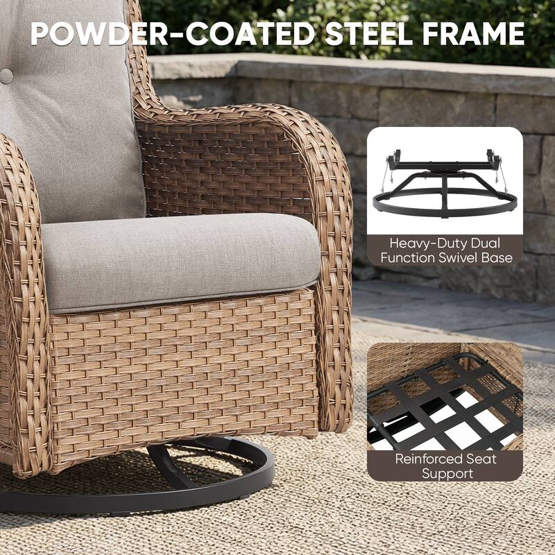 Pocassy Outdoor Wicker Glider Swivel Club Chairs (Set of 2) - Mix Grey