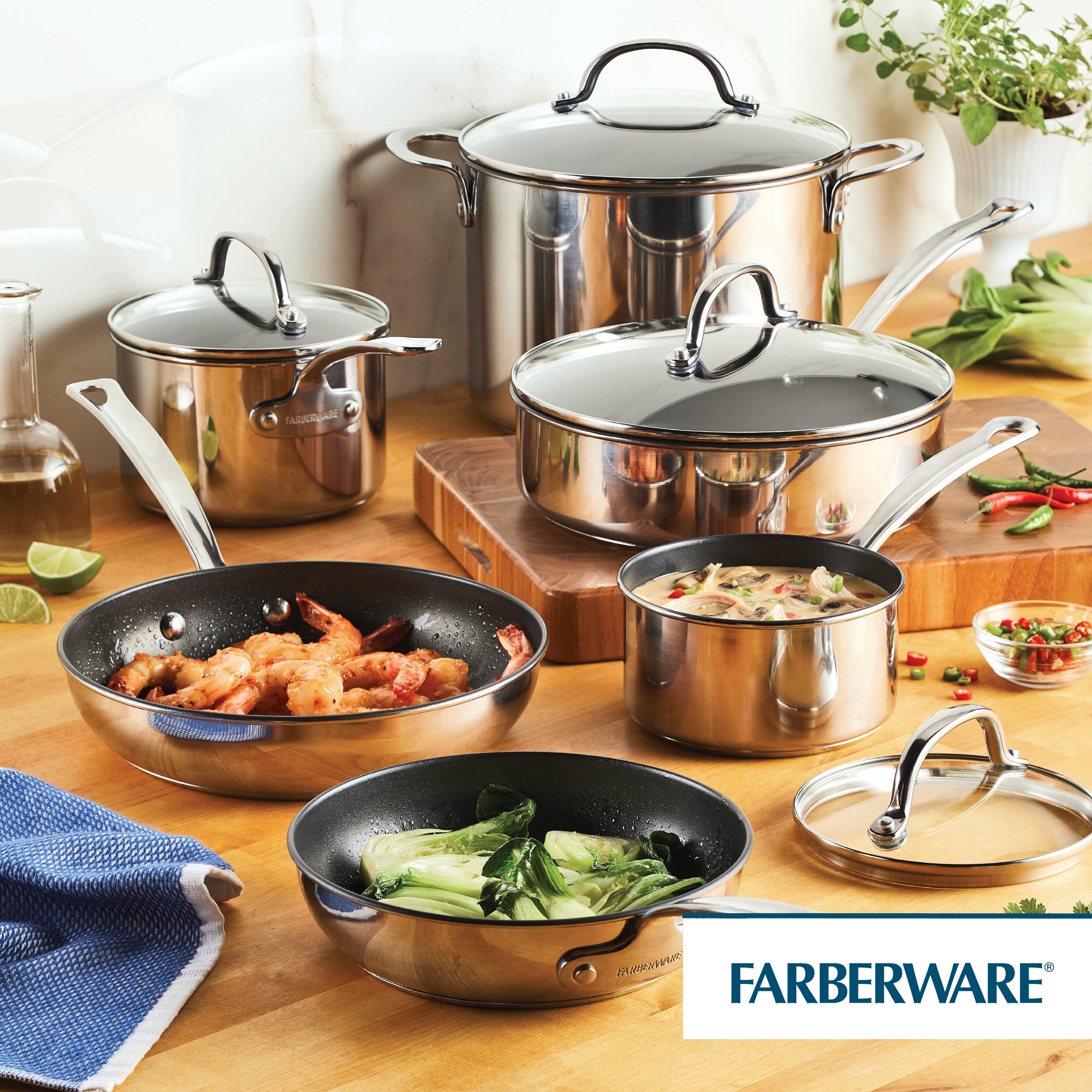 Farberware Millennium Stainless Steel Nonstick Cookware Induction Pots and  Pans Set, 10-Piece