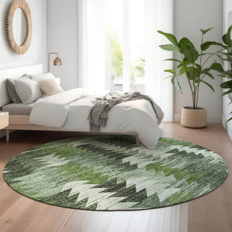 Premium Washable Super Soft Boho Global Mayfield Rug - Olive - 8' x 8' - Round
