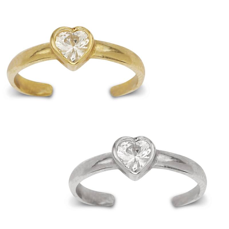 14K Yellow or White Gold Adjustable Heart-shaped Cubic Zirconia Toe Ring