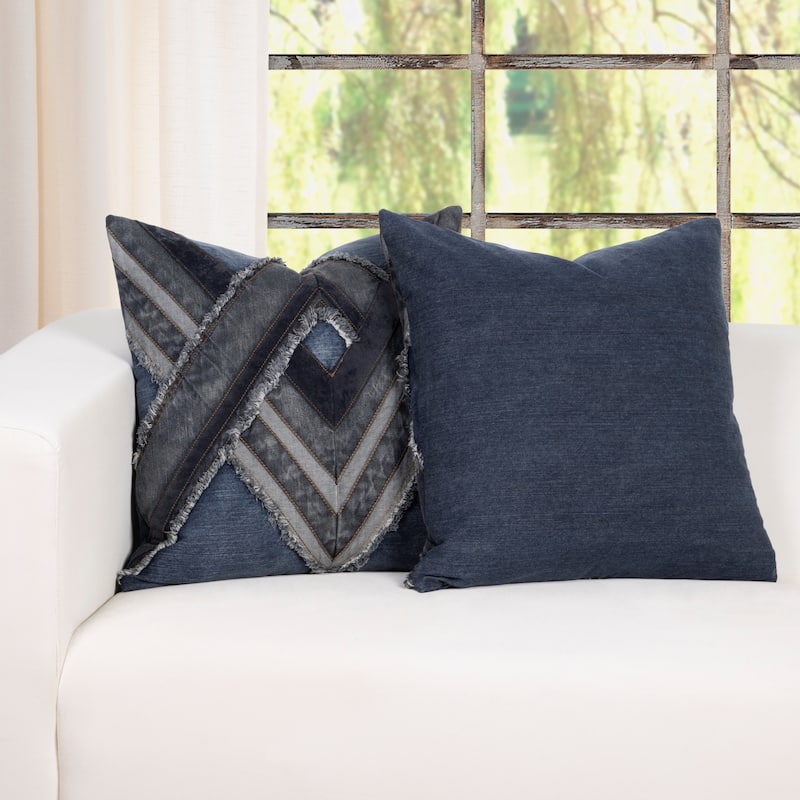 Vintage Washed Denim Throw Pillow with Removable Cover