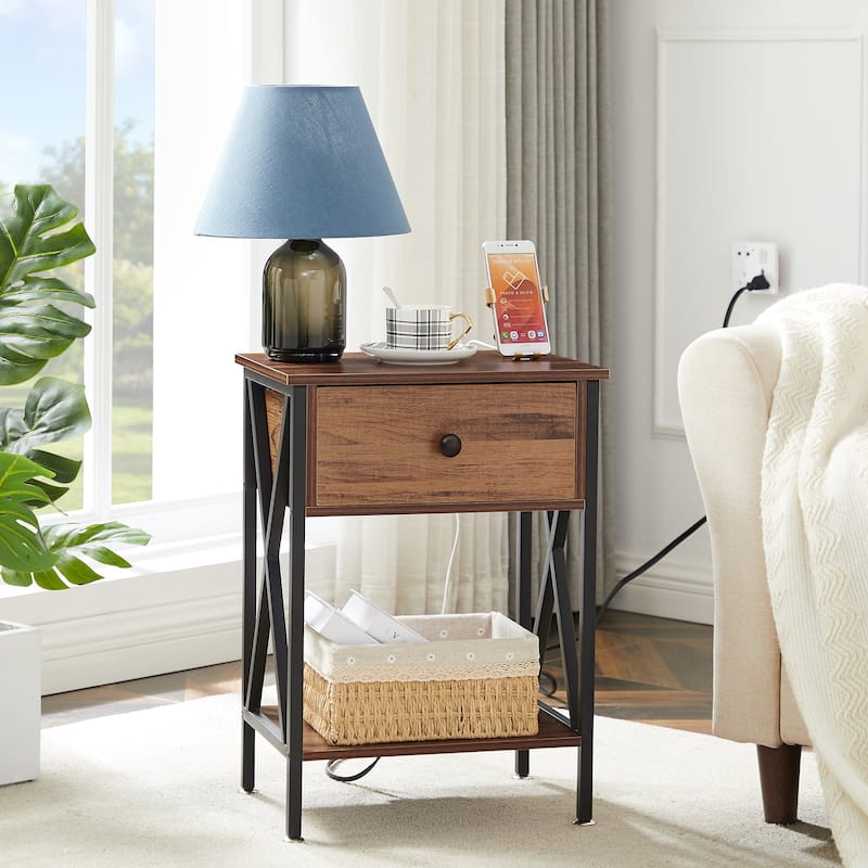 VECELO Modern Nightstand 1-Drawer with Storage Shelf, End Table/Side Table
