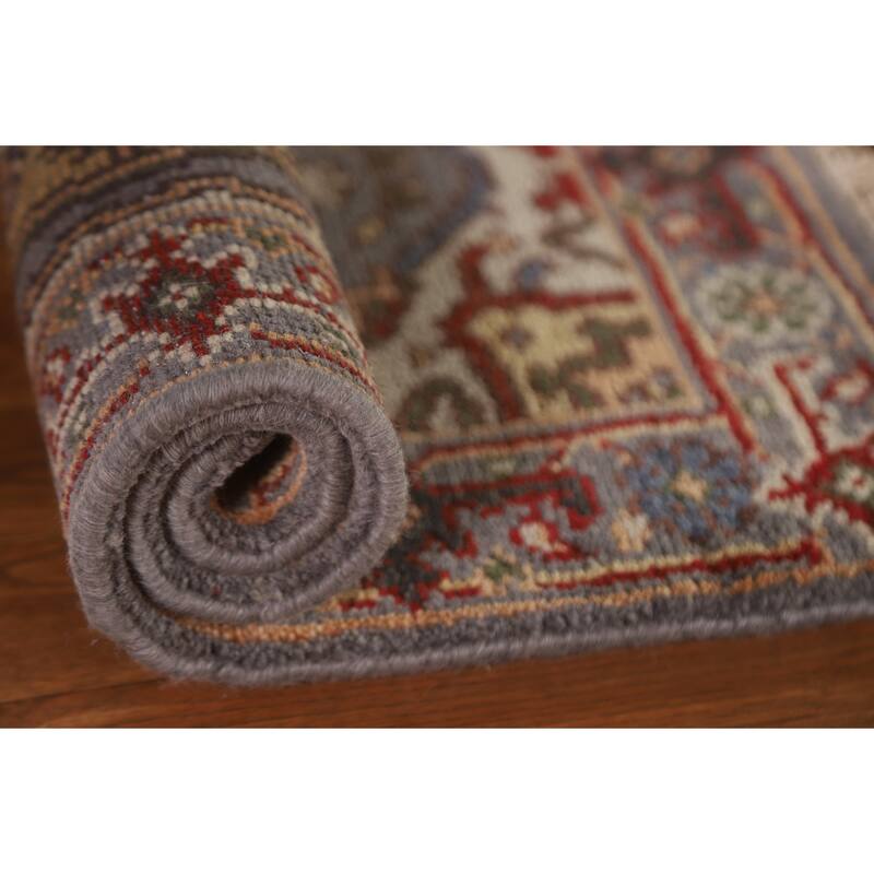 Gray Geometric Heriz Serapi Indian Rug Hand-Knotted Wool Carpet - 2'0"x 3'0"