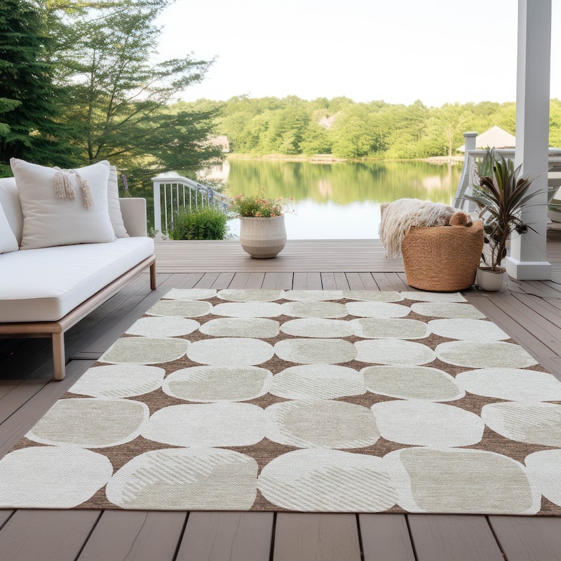 Machine Washable Indoor/ Outdoor Chantille Modern Puffy Rug - Brown - 8' x 10'