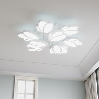 Modern Dimmable Metal Flower Petals LED Semi Flush Mount Ceiling Light ...