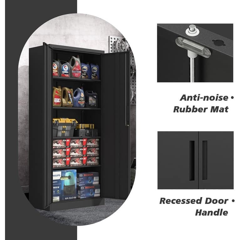 72"H Metal File Storage Cabinet with 2 Doors & 4 Adjustable Shelves